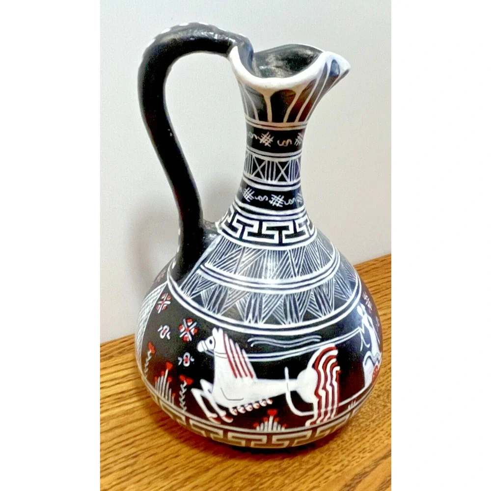 Pair of Unique Greek Vintage Vase Made by Vera G No. 5 & No. 20 Ceramic Handmade